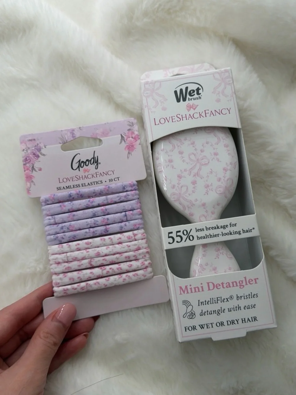 Wet Brush LoveShackFancy Pink Mini Detangler with Goody Floral Elastics